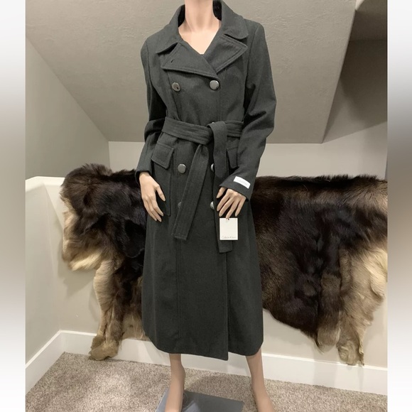 🌸NEW Calvin Klein Women’s Wool & Faux fur Collar Maxi Trench Coat Sz 6 NWT. - Picture 12 of 16